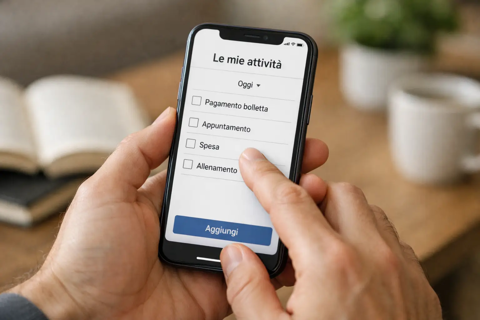 Persona che utilizza un iPhone per gestire le proprie attività