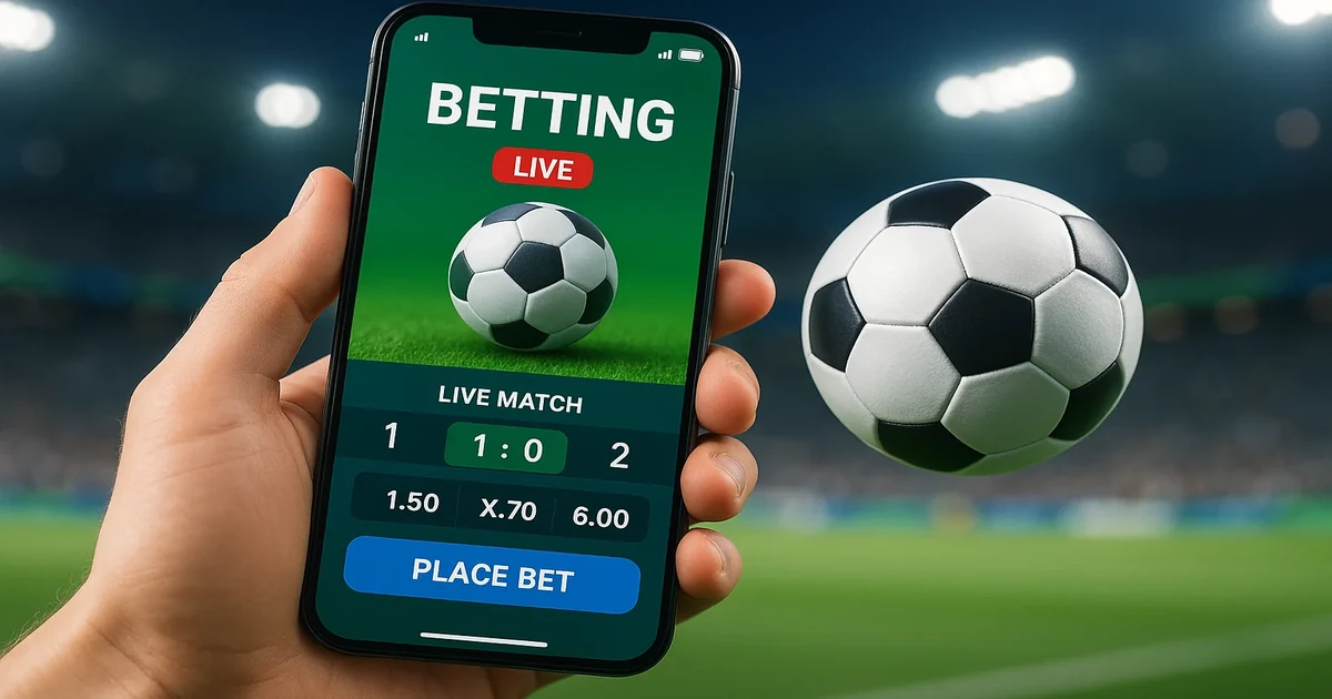 Smartphone con app di scommesse calcio aperta mostrando quote e partite live