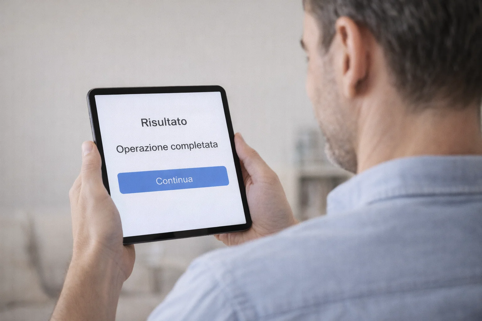 Persona soddisfatta che guarda lo schermo del proprio dispositivo