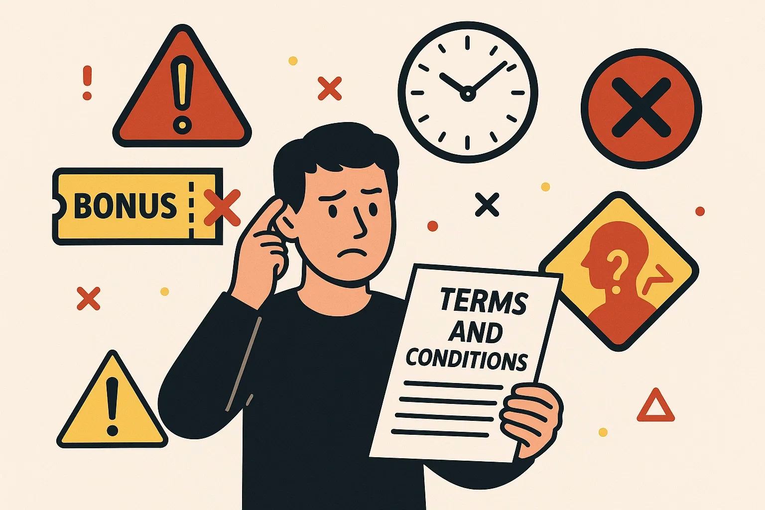 Illustrazione che mostra gli errori da evitare quando si utilizzano i bonus scommesse