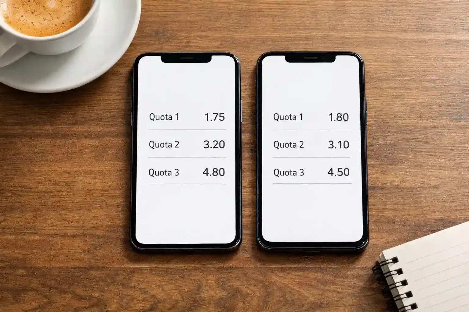 Due schermi di smartphone affiancati che mostrano quote sportive diverse