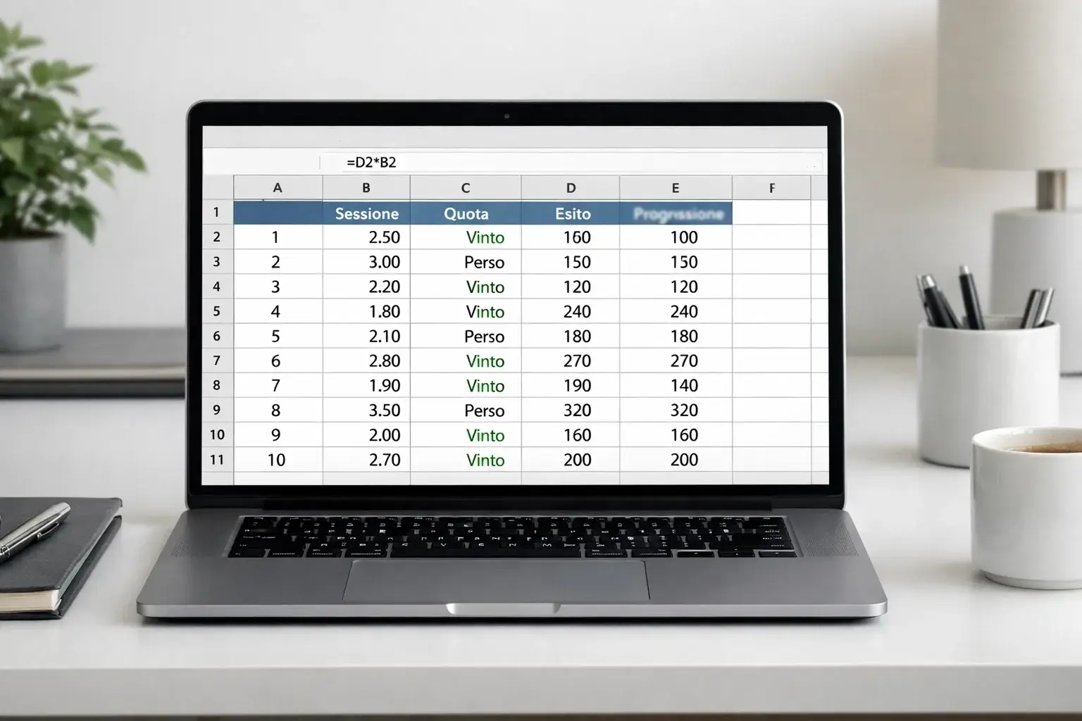 Foglio di calcolo aperto su un laptop con dati e formule