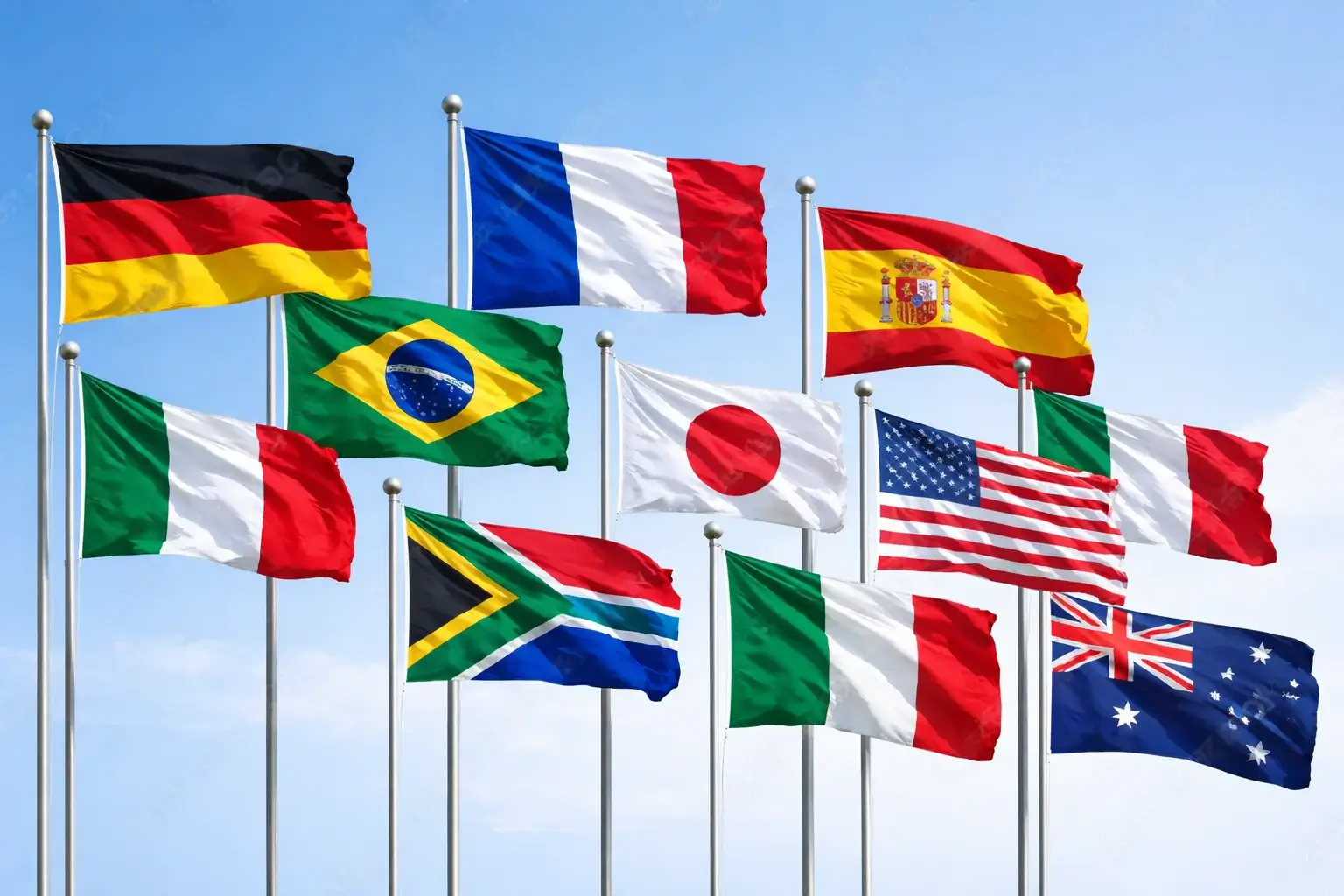 Bandiere di diverse nazioni che sventolano insieme