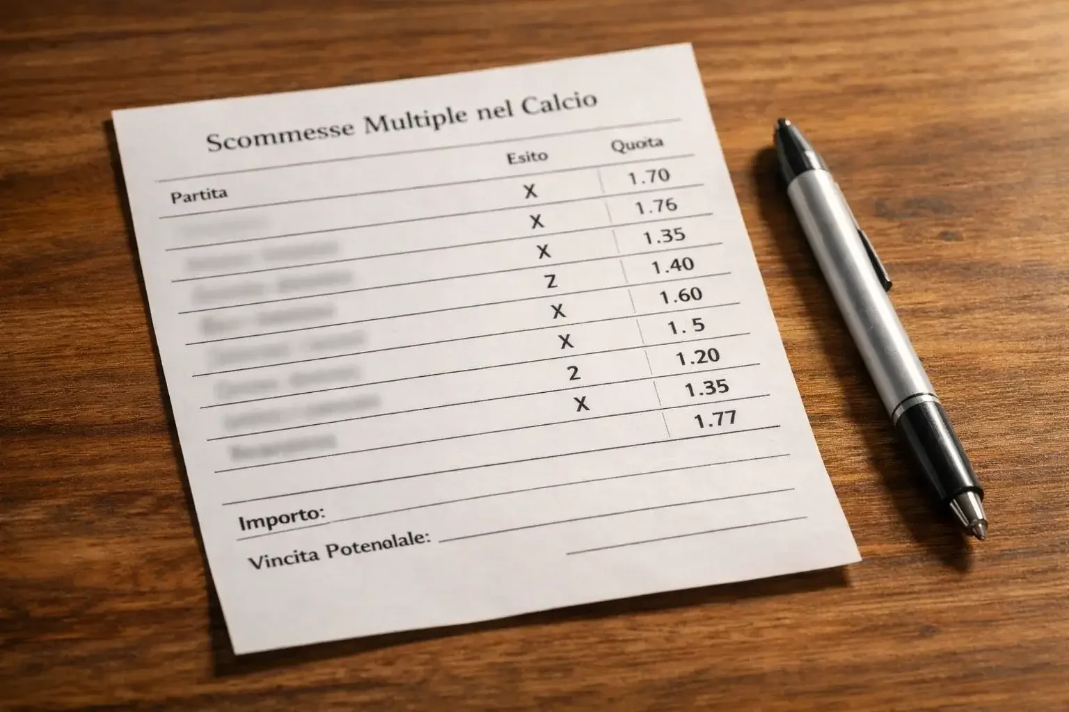 Schedina di scommesse con penna su un tavolo