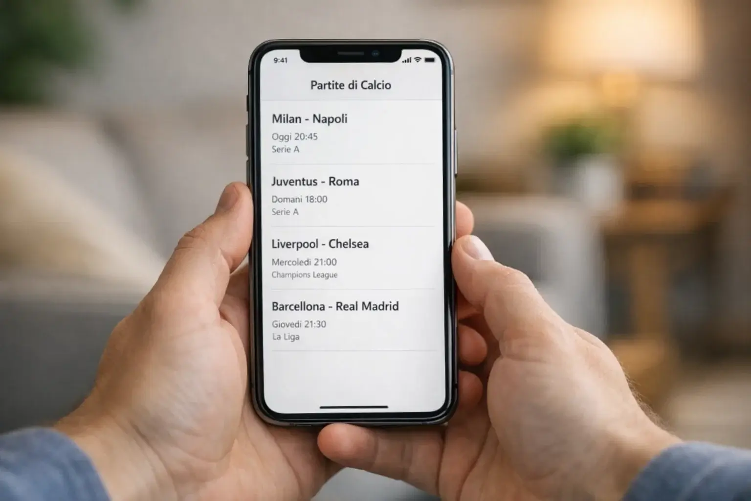 Persona che seleziona partite su uno smartphone