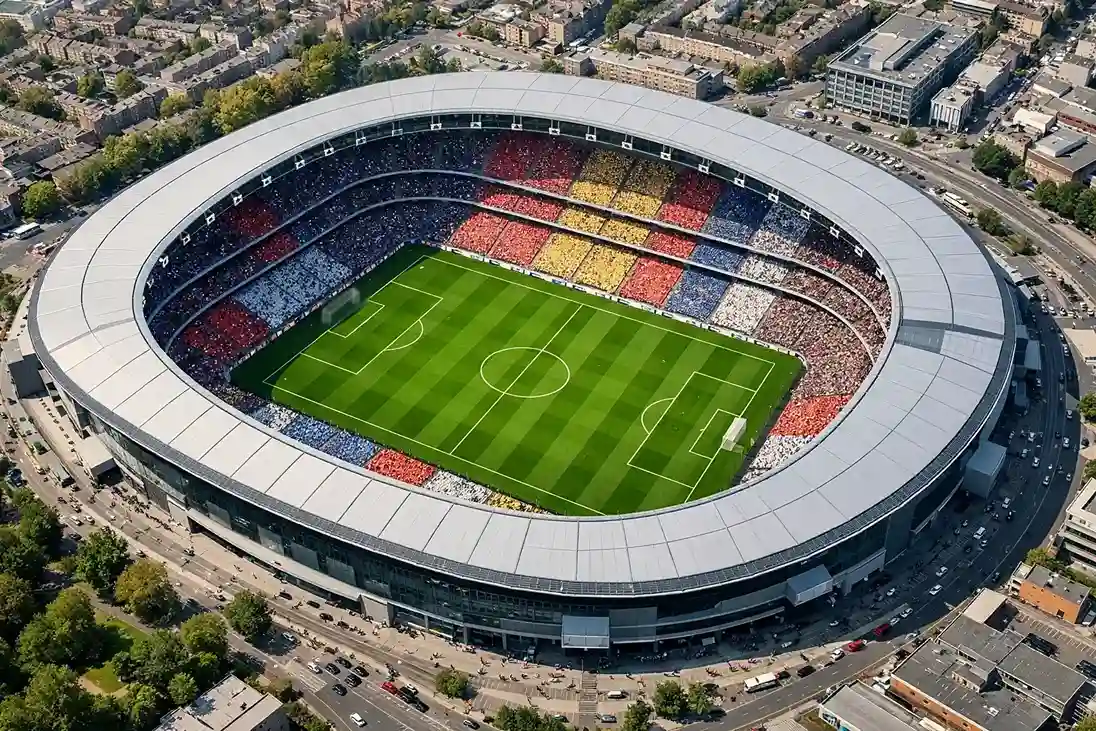 Veduta aerea di uno stadio di calcio inglese moderno