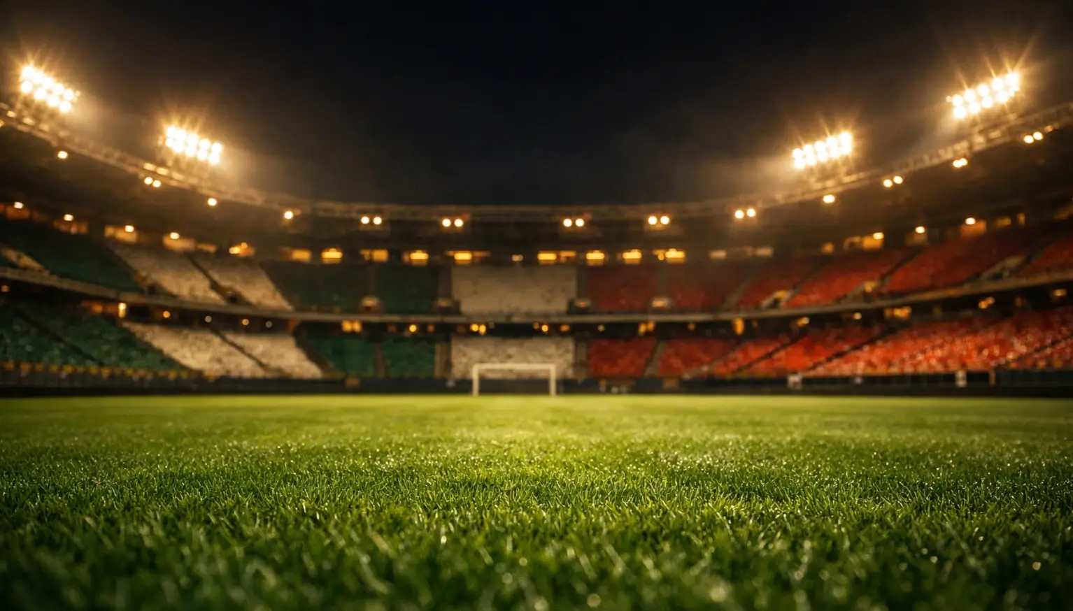 Stadio di calcio illuminato con tabellone delle quote sullo sfondo