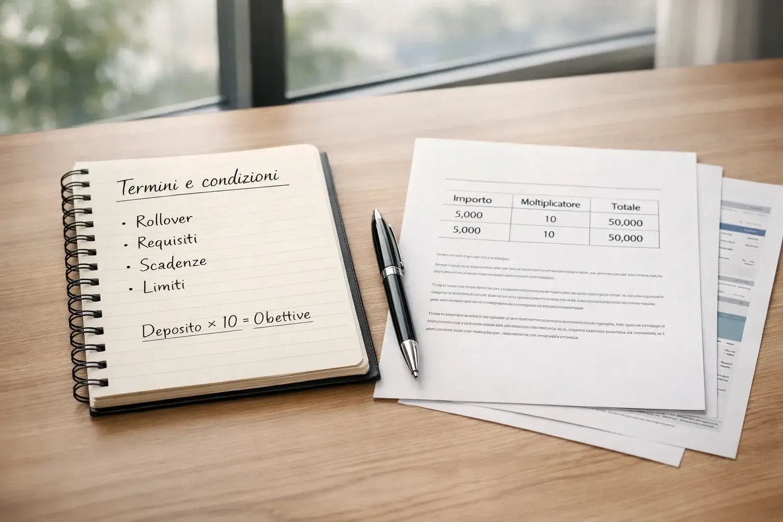 Documenti e appunti su una scrivania che suggeriscono analisi e calcoli