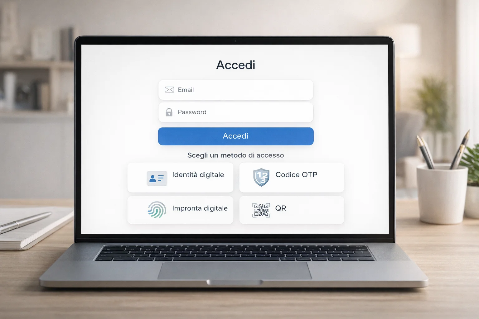 Schermata di login con opzioni di autenticazione digitale