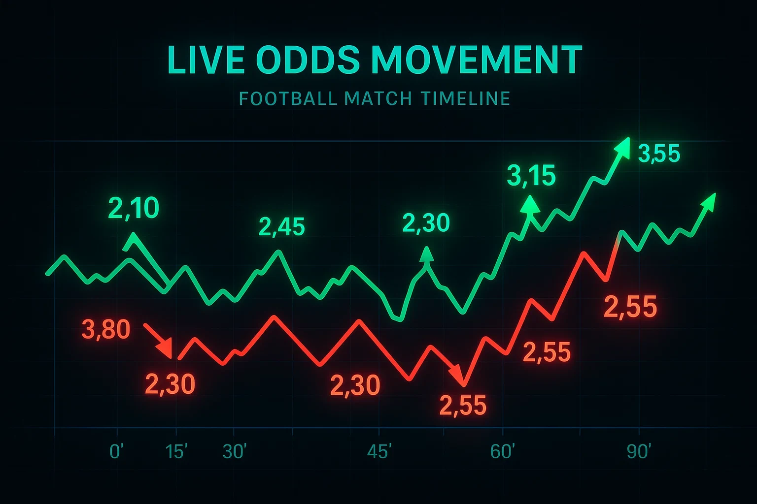 Grafico dinamico che mostra la variazione delle quote in tempo reale durante una partita